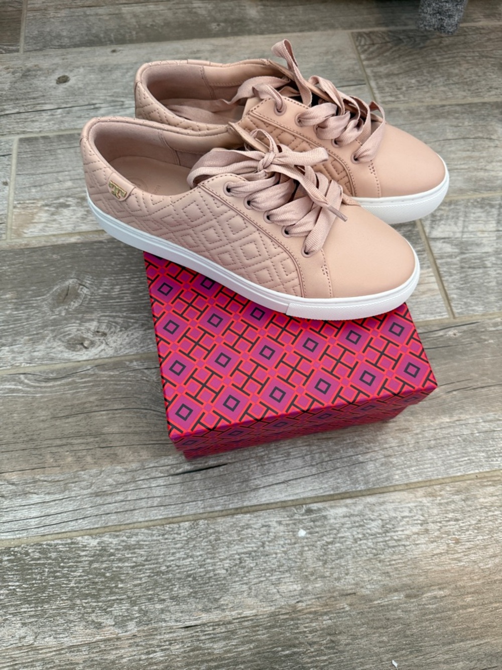 Tory Burch Quilted Lace-Up Sneakers - Blush